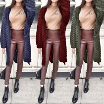 Retro Style Long Sleeve Solid Color Knit Cardigan 