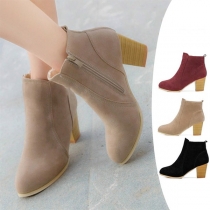 Fashion Round Toe Thick Heel Side-zipper Ankle Boots