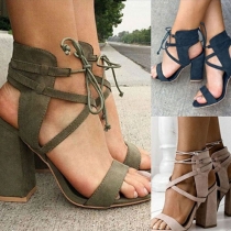 Fashion Thick High-heeled Open Toe Lace-up Sandals