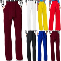 Fashion Solid Color High Waist Wide-leg Pants 