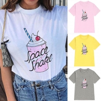 Cute Style Ice Cream Printed Short Sleeve Round Neck T-shirt 
