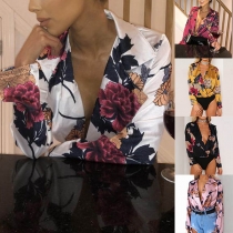 Sexy Deep V-neck Long Sleeve Printed Bodysuit 