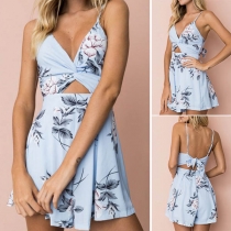 Sexy Backless V-neck High Waist Printed Sling Romper 