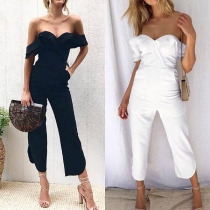 Sexy Off-shoulder High Waist Solid Color Jumpsuit 