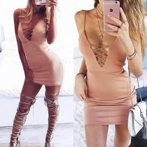 Sexy Backless Lace-up Deep V-neck Slim Fit Sling Dress