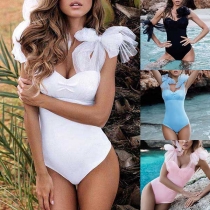 Sexy Gauze Spliced Solid Color One-piece Swimsuit 