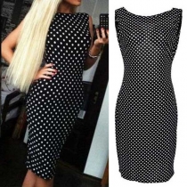 Sexy Backless Sleeveless Round Neck Dots Printed Tight Dress