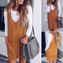 Fashion Solid Color Sleeveless V-neck Knit Dress