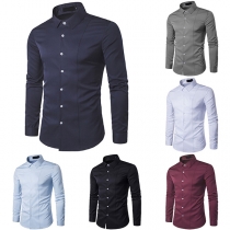 Fashion Solid Color Long Sleeve POLO Collar Men's Shirt 