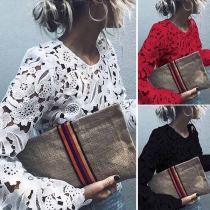 Sexy Trumpet Sleeve Round Neck Hollow Out Lace Top 