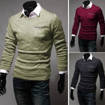 Fashion Solid Color Long Sleeve Round Neck Men's Knit Top 