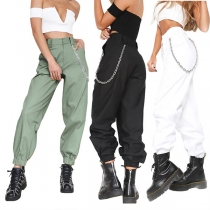Chic Style Solid Color High Waist Chain Harlan Pants