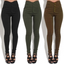 Fashion Solid Color High Waist Slim Fit Pencil Pants 