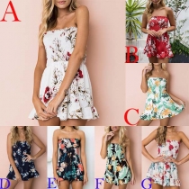 Sexy Boat-neck Contrast Color Printed Pattern Sleeveless Jumpsuit