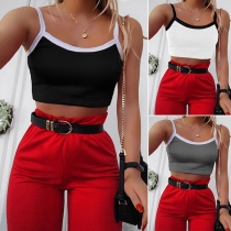 Sexy Backless Contrast Color Sling Crop Top 