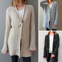 Fashion Solid Color Long Sleeve Loose Knitted Cardigan