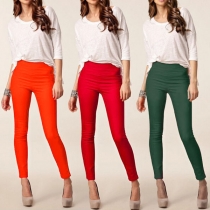 Sexy Solid Color Slim Fit Elastic Zipper Pockets Pants 