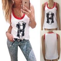 Sexy Contrast Color Sleeveless Letters Printed Top