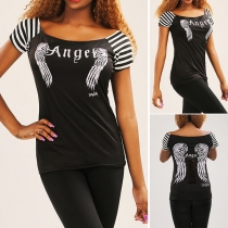 Sexy Contrast Color Printed Pattern Short Sleeve Shirt