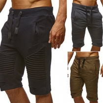 Fashion Elastic Waist Solid Color Two-side Pockets Man's Shorts