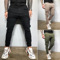 Fashion Solid Color Middle-waist Slim Fit Men's Casual Pants