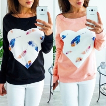 Fashion Heart Printed Long Sleeve Round Neck Sweatshirt 