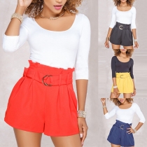 Fashion Solid Color High Waist Shorts 