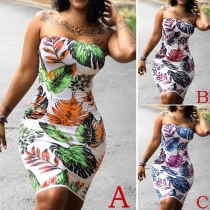 Sexy Strapless Slim Fit Printed Dress