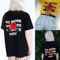Fashion Rose Letters Printed Short Sleeve Round Neck T-shirt 