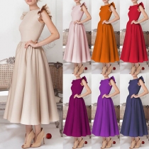 Elegant Solid Color Sleeveless Round Neck Dress