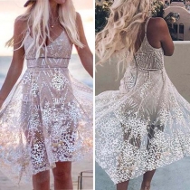 Sexy Backless V-neck Sequin Spliced Sling Dress