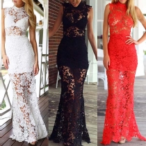Sexy Sleeveless Slim Fit Hollow Out Lace Party Dress