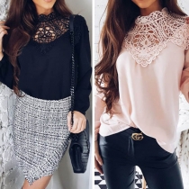 Fashion Solid Color Long Sleeve Lace Spliced Chiffon Blouse