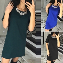 Simple Style Short Sleeve Round Neck Solid Color Dress
