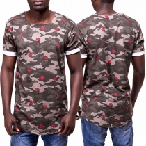 Fashion Contrast Color Round-neck Short Sleeve Camouflage Man's Shirt