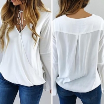 Sexy V-neck Trumpet Sleeve Solid Color Chiffon Blouse