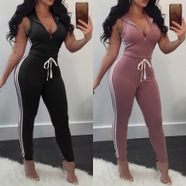 Fashion Sleeveless High Waist Slim Fit Hooded Sports Jumpsuit