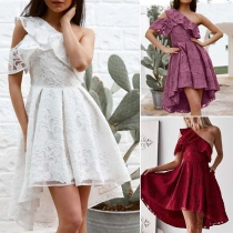 Sexy Backless V-neck High Waist High-low Hem Sling Lace Dress