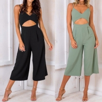 Sexy Backless V-neck Hollow Out High Waist Sling Jumpsuit 