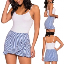 Sexy Backless Striped Spliced Hem Slim Fit Sling Dress
