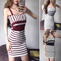 Sexy Backless High Waist Slim Fit Sling Striped Dress