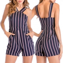 Sexy Backless High Waist Sling Striped Romper