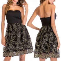 Sexy Strapless High Waist Lace Spliced Hem Dress