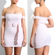 Sexy Boat-neck Off-shoulder with Waistband Over-hip Dress
