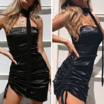 Sexy Solid Color Off-shoulder Sleeveless Slim Fit Over-hip Dress