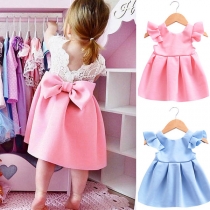 Sweet Style Lace Spliced Bowknot Dress for Children