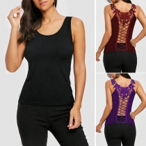 Sexy Lace Spliced Backless Solid Color Tank Top