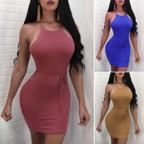 Sexy Backless High Waist Solid Color Sling Tight Dress