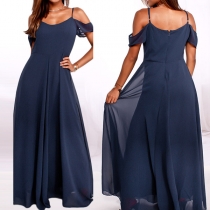 Sexy Off-shoulder High Waist Solid Color Sling Chiffon Dress