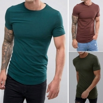 Fashion Round-neck Solid Color Short Sleeve Man's Shirt